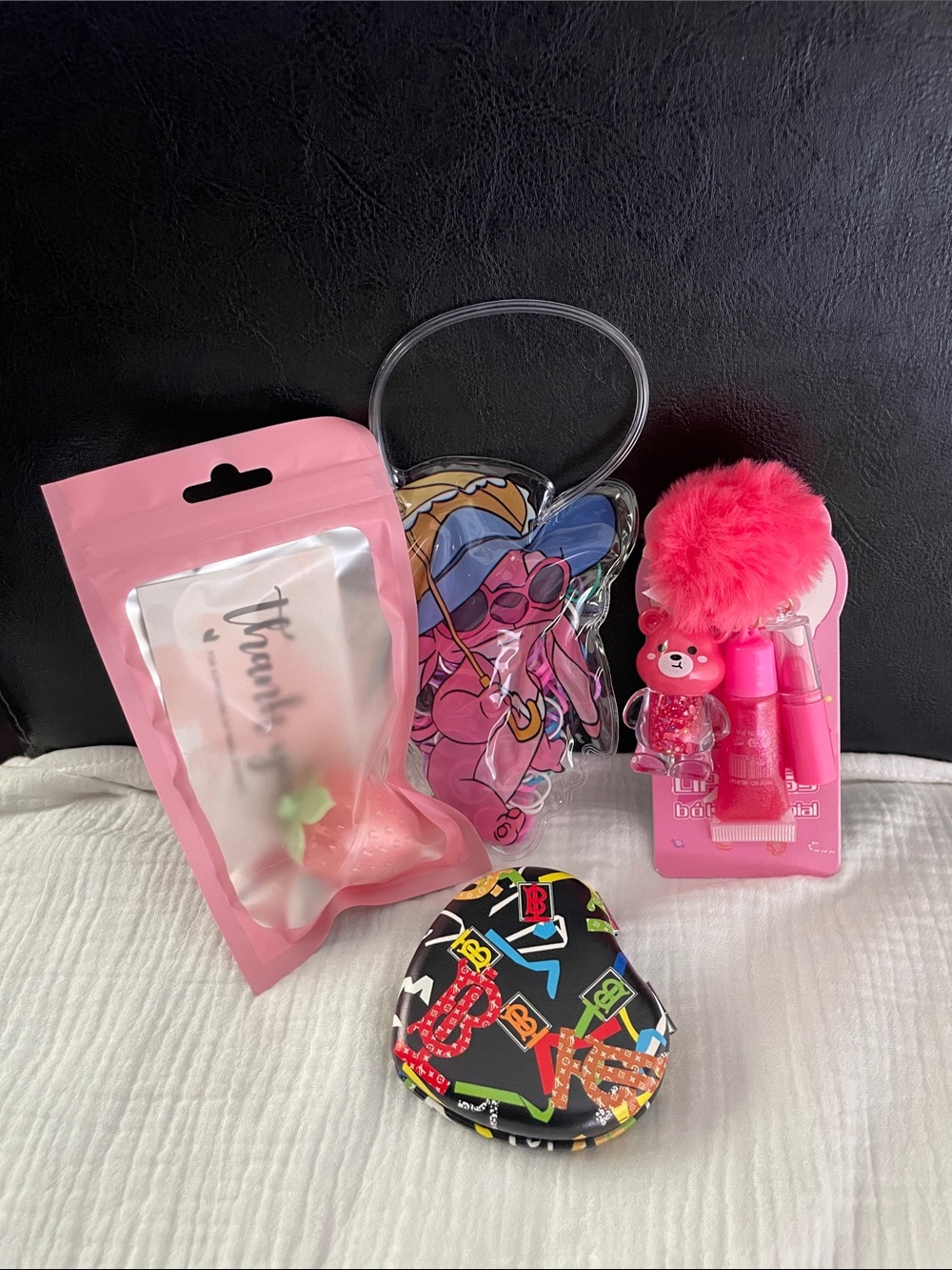 SET OF 4 New items - lip gloss key chain, Berry Lip gloss, mirror & pk of bands - Picture 4 of 14